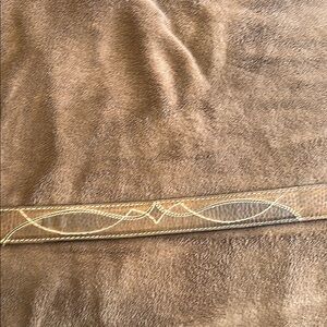 Brown Leather Belt with Gold Embroidery